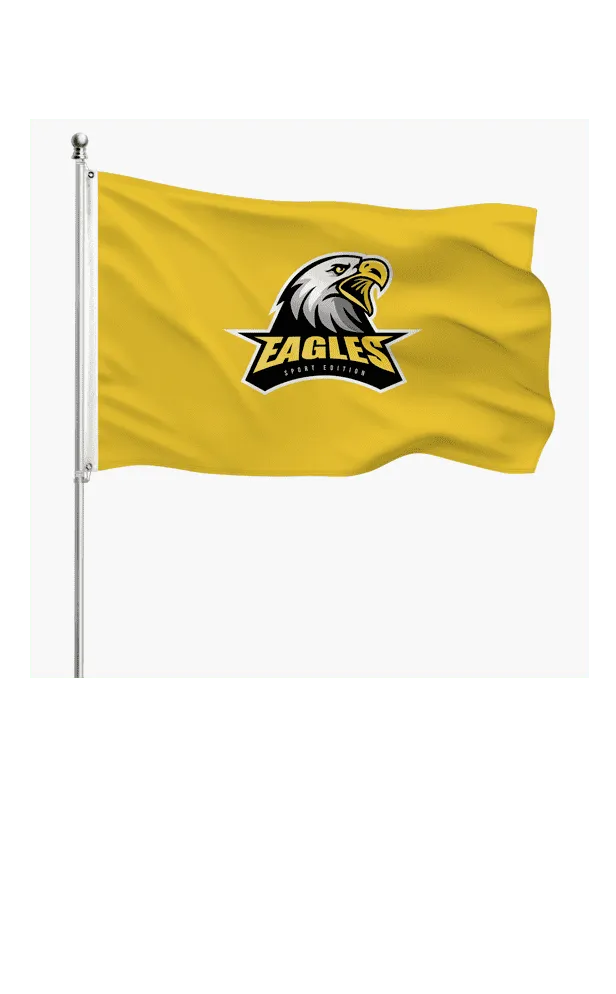 Custom printed feather flag with Eagles sports team logo on yellow background