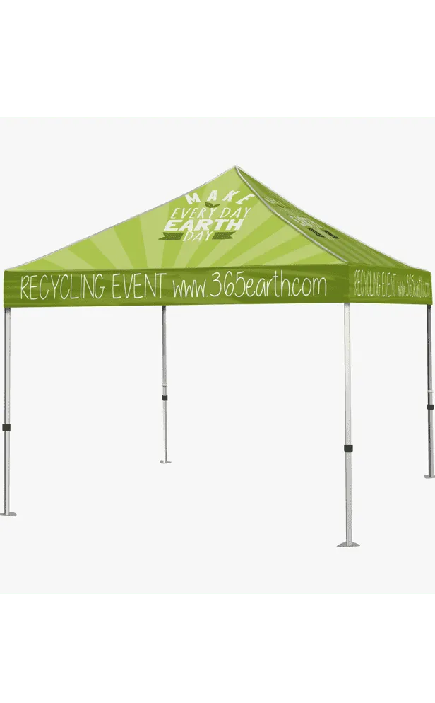 Custom branded pop-up tent for outdoor recycling event with green design