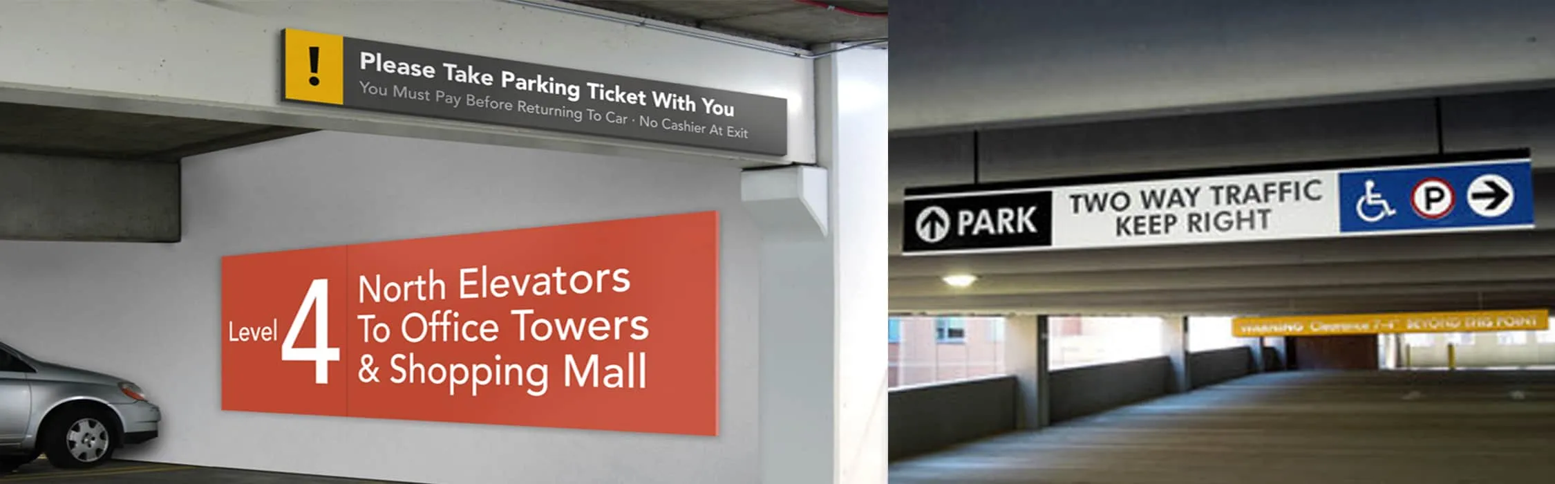 Professional parking garage wayfinding and directional signage systems